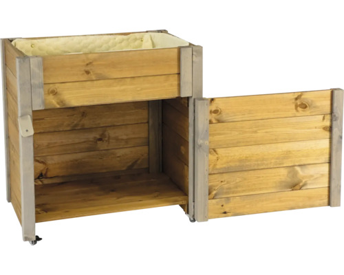 Hochbeet aus Holz mit Ablagefläche und Rädern