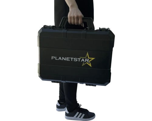 Boîte à outils noire avec logo Planet Star portée par une personne