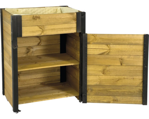 Jardinière surélevée avec étagère et porte en bois