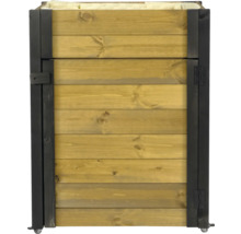 Coffre en bois avec cadre en métal et roulettes