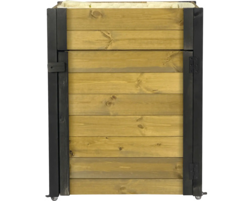 Coffre en bois avec cadre en métal et roulettes