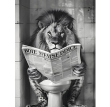 Löwe sitzt auf Toilette und liest Zeitung