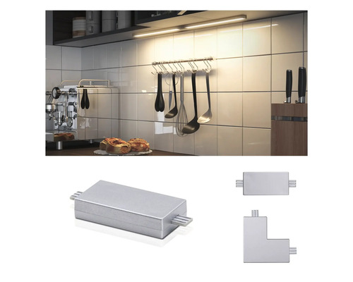 Connecteur pour luminaire sous meuble de cuisine dans une scène de cuisine