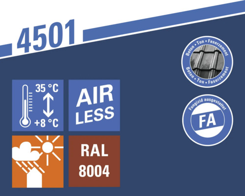 Produktinformationen mit Temperaturbereich, Luftdurchlässigkeit, RAL-Code und Materialzusammensetzung