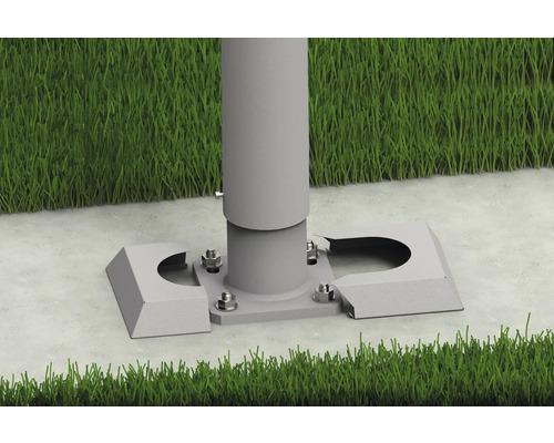 Detailansicht einer Bodenbefestigung für einen Pfosten