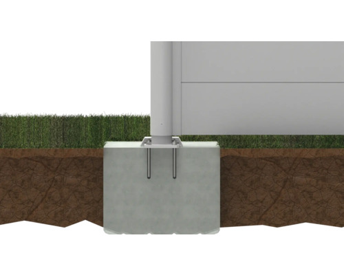 Fundament aus Beton im Boden mit Rasen