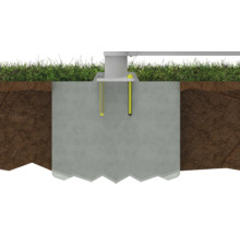 Illustration d''une fondation avec ancrage au sol pour la construction d''une cabane de jardin