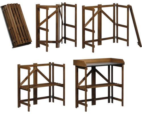 Kit d''étagère en bois à monter soi-même, présenté démonté et monté