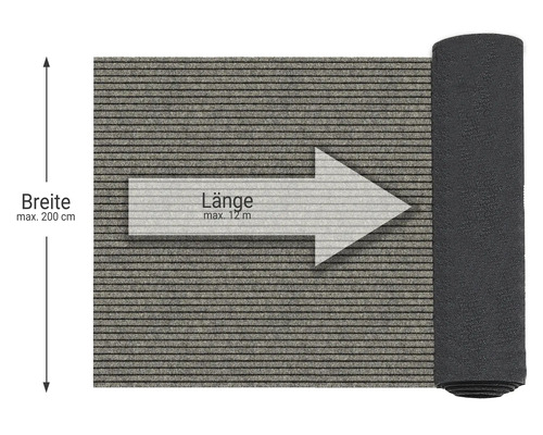 Image d''un tapis sur rouleau avec indication de la largeur et de la longueur.