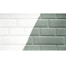 Un mur de briques est peint à moitié.