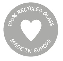 Label : 100 % verre recyclé, fabriqué en Europe