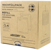 Absodry Duo Family Nachfüllpackung für Raumentfeuchter, 2 Beutel à 600 Gramm, aus recyceltem Material, Made in Sweden Siegel