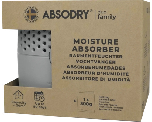 Absodry Raumentfeuchter zur Feuchtigkeitsabsorption für Räume bis 30 Kubikmeter mit einer Wirkungsdauer von bis zu 90 Tagen