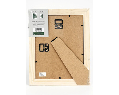 Arrière d''un cadre photo en bois avec dispositif de suspension et support