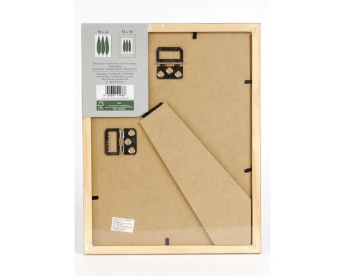 Arrière d''un cadre photo en bois avec crochet et support