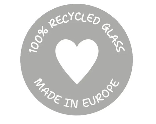 Label : 100 % verre recyclé, fabriqué en Europe