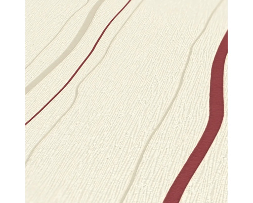 Papier peint avec motif ondulé crème et rouge
