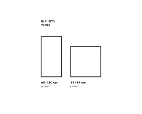 Motifs de carreaux Infinity Verde de dimensions 60x120 cm et 89x89 cm, poli