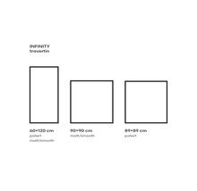 Carreaux Infinity Travertin de différentes tailles : 60 x 120 cm poli, 90 x 90 cm mat, 89 x 89 cm poli