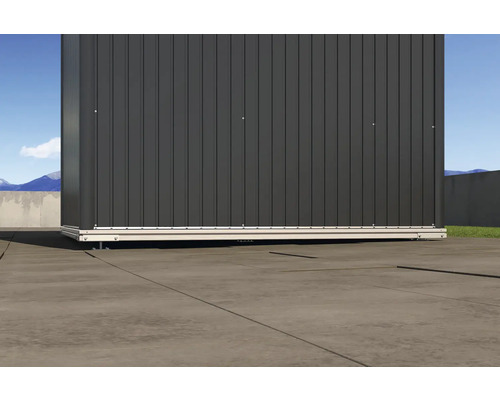 Abri de jardin en métal sur sol en béton