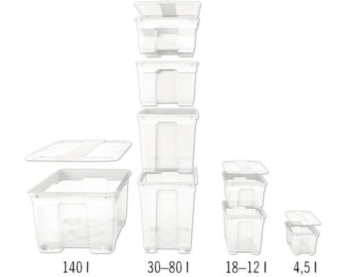 Plusieurs boîtes de rangement transparentes de différentes tailles