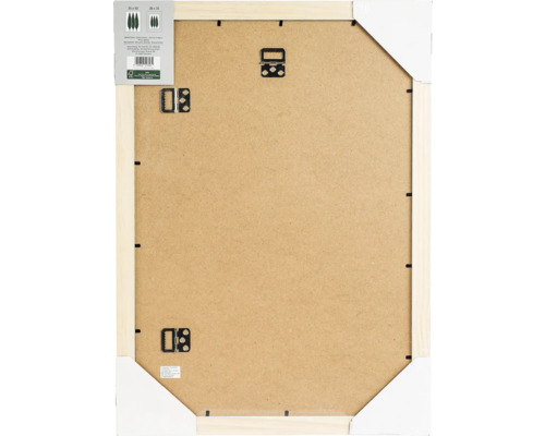 Rückseite eines Bilderrahmens mit Holzrahmen und Aufhängern