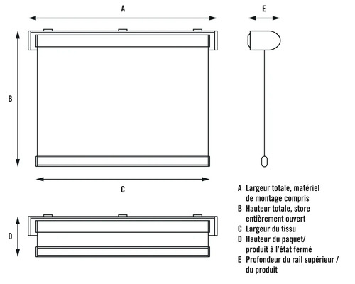 Dessin technique d''un store enrouleur avec dimensions.