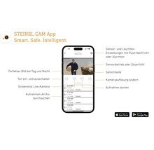 STEINEL CAM App-Oberfläche auf einem Smartphone mit verschiedenen Einstellungsoptionen