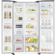 Réfrigérateur combiné américain ouvert avec des aliments