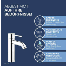 Armatur mit Merkmalen wie leichtgängiger Bedienung, einstellbarer Belüftung, Wassersparen und langlebiger Oberfläche.