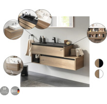 Salle de bains moderne avec meuble sous-lavabo, lavabo et miroir