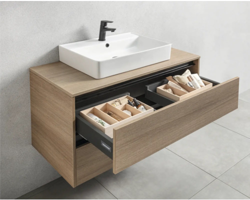 Meuble-lavabo avec tiroirs et vasque à poser rectangulaire