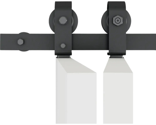 Ferrure de porte coulissante avec roulettes et rail de guidage