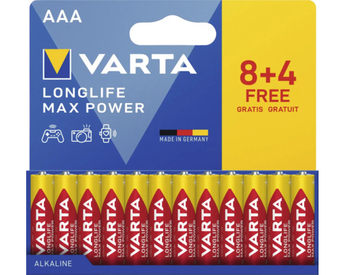 Piles Varta Longlife Max Power AAA, pack de 12