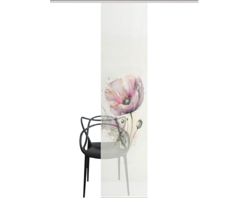 Panneau coulissant avec motif floral et chaise