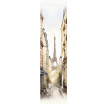 Aquarellmalerei einer Straße in Paris mit dem Eiffelturm im Hintergrund