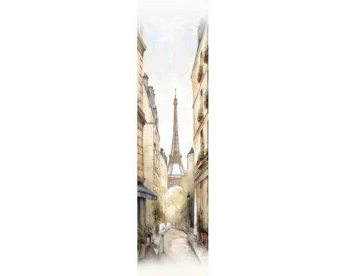 Aquarellmalerei einer Straße in Paris mit dem Eiffelturm im Hintergrund