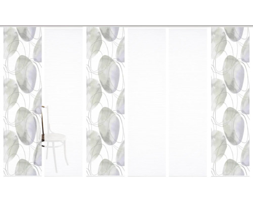 Panneau coulissant avec motif abstrait et rideau plat blanc