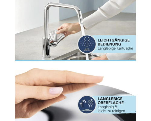 Robinet de cuisine avec commande souple et surface durable