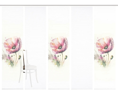 Panneaux japonais avec motif de coquelicots et chaise