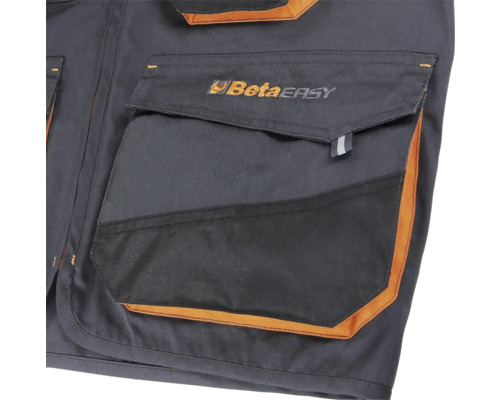 Détail d'un gilet de travail avec poches et logo Beta Easy