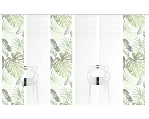 Schiebegardine mit Pflanzenmuster und Stuhl