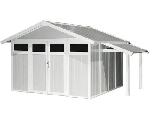 Abri de jardin avec double porte et auvent