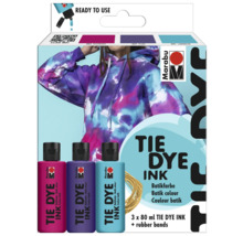 Marabu Tie Dye Ink Set mit drei Farben und Gummibändern
