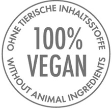 Siegel: 100 Prozent vegan, ohne tierische Inhaltsstoffe