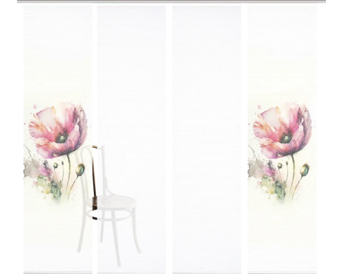 Panneau coulissant avec motif floral et chaise