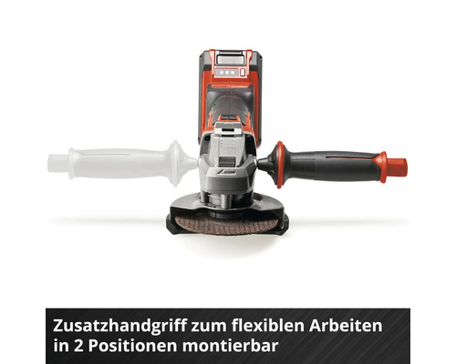 Akkubetriebener Winkelschleifer mit montiertem Zusatzhandgriff