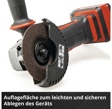Akkubetriebener Winkelschleifer mit Schleifscheibe und Schutzvorrichtung
