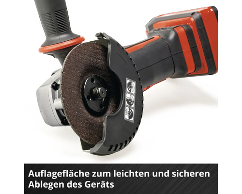 Akkubetriebener Winkelschleifer mit Schleifscheibe und Schutzvorrichtung