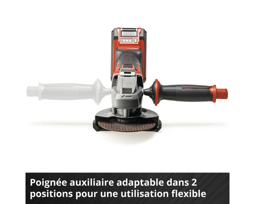 Meuleuse d'angle sans fil avec poignée supplémentaire réglable pour une utilisation flexible